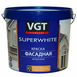 Краска VGT Супербелая фасадная, база А (автоколерование) ВД-АК-1180, 6кг - фото 24525