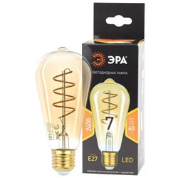 Лампа светодиодная ЭРА F-LED ST64-7w-824-E27 spiral gold  ЭРА (филамент, спир зол, 7Вт, тепл, E27) - фото 29619