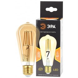 Лампа светодиодная  ЭРА F-LED ST64-7w-824-E27 gold  ЭРА (филамент, зол, 7Вт, тепл, E27) - фото 29707