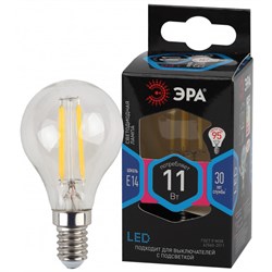 Лампа светодиодная  ЭРА F-LED P45-11w-827-E27 ЭРА (филамент, груша, 11Вт, нейтр, Е27) - фото 31767