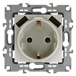 12-4109-15 ЭРА Розетка 2P+E 16А-250В, штор. с 2хUSB 5В-3А перламутр