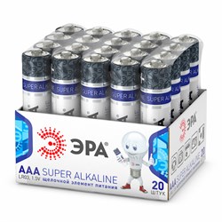 Элемент питания ЭРА LR03-20 buik SUPER Alkaline (ААА, мизинчиковые) (20шт/уп) - фото 36679