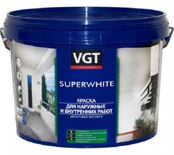 Краска VGT Супербелая ВД-АК-1180 для нар/внутр работ моющаяся 3кг - фото 38002