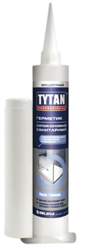 Герметик TYTAN Prof силиконовый санитарный прозрачный шприц 80мл (10шт) - фото 40224