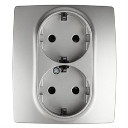 12-2104-03 ЭРА Розетка 2X2P+E Schuko со шторками,16A-250В, IP20, Эра12, алюминий  Б0014701