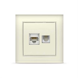Розетка компьютерная+телефонная "UNIVersal" серия "Бриллиант", с/у, 1А, RJ45, RJ12, "слоновая кость" 7948837