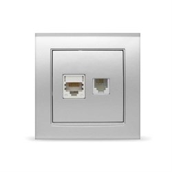 Розетка компьютерная+телефонная "UNIVersal""Бриллиант" с/у,1А,RJ45,RJ12,серебро(евросло, 7949865