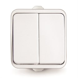 Выключатель двухклавишный "UNIVersal" серия "Клио", IP44, о/у, 10А, 220В, белый (еврослот) К2223