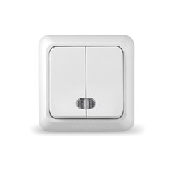 Выключатель двухклавишный с подсветкой "UNIVersal" серия "Олимп", о/у, 10А, 220В, белый (еврослот) О0123