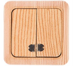 Выключатель двухклавишный с подсветкой "UNIVersal" серия "Олимп", о/у, 10А, 220В, сосна (еврослот) 5560841