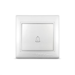 Кнопка звонка с символом "UNIVersal" серия "Севиль", с/у, 10А, 220В, белая (еврослот) С0026