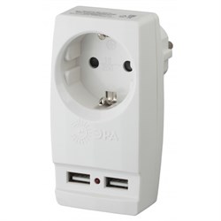Адаптер SP-1e-USB-W "Polynom" 1гн 220V+2xUSB 2100mA с/з белый Б0026332 - фото 67679
