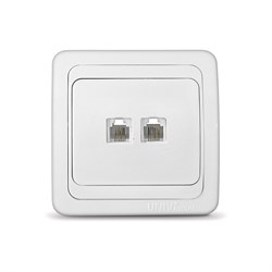 Розетка телефонная двухместная "UNIVersal" серия "Валери", с/у, 1А, RJ12, белая (еврослот) (E1432, E В0134