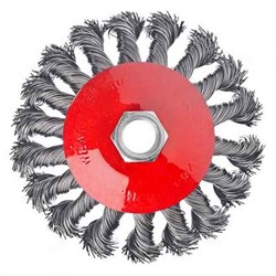Щетка для болгарки и УШМ 125мм М14 "тарелка" крученая проволока, ЕРМАК 656-075
