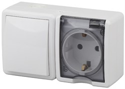 11-7401-01 ЭРА Блок розетка+выключатель IP54,16АХ(10АХ)-250В, ОУ, Эра Эксперт, белый Б0020733