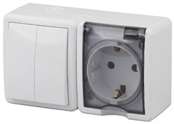 11-7402-01 ЭРА Блок розетка+выключатель двойной IP54,16АХ(10АХ)-250В, ОУ, Эра Эксперт, белый Б0020735
