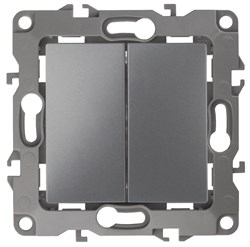 12-1104-12 ЭРА Выключатель двойной,10АХ-250В, Эра12, графит Б0019287