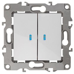 12-1105-01 ЭРА Выключатель двойной с подсветкой,10АХ-250В, Эра12, белый Б0014657