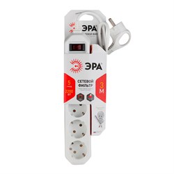 Сетевой фильтр USF-5es-3m-W ЭРА с б/ з с/з с выкл. 5 розеток 3м 10А бел Б0019033 - фото 70413