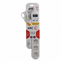 Сетевой фильтр USF-5es-1,5m-USB-W ЭРА (белый) с/з 3x0,75мм2 с выкл, 5гн+2USB 1,5м Б0019037 - фото 70416