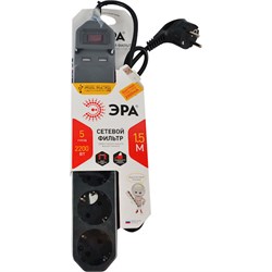 Сетевой фильтр USF-5es-1,5m-USB-В ЭРА (черный) с/з 3x0,75мм2 с выкл, 5гн+2USB 1,5м Б0019036 - фото 70417