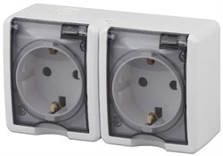 11-2404-01 ЭРА Розетка 2х2P+E IP54, шторки.16А-250В, ОУ, Эра Эксперт, белый (двухместная с заз) Б0020718