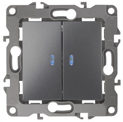 12-1105-12 ЭРА Выключатель двойной с подсветкой,10АХ-250В, Эра12, графит Б0019291