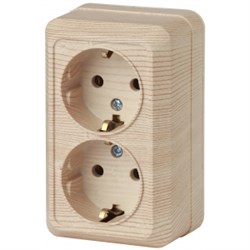 2-204-11 Intro Розетка 2Рх2+E Schuko, 16АХ-250В, ОУ, Quadro, сосна (двухместная с заземлением) Б0053807