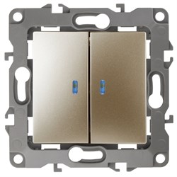 12-1105-04 ЭРА Выключатель двойной с подсветкой,10АХ-250В, Эра12, шампань Б0014660