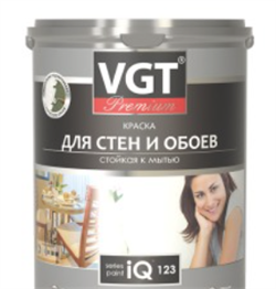 Краска VGT Премиум IQ 123, для стен и обоев  база С стойкая к мытью 2,0л (2,7 кг) 21094