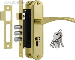 Замок врезной цилиндровый НОРА-М 700А комплект с ручками - Золото - 61,5 мм 19200