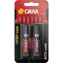 Секундный клей СИЛА Сверхпрочный 3гр. + Антиклей 3гр. BL-1 3гр. SABL1-33 (12шт) С0039400