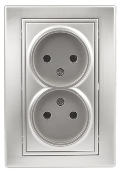 1-204-03 Intro Розетка 2х2P, 16А-250В, IP20, СУ, Plano, алюминий (10/100/1500) Б0053907
