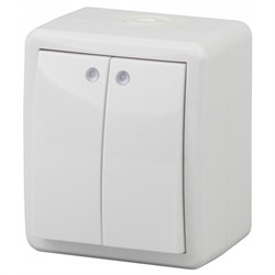 11-1405-01 ЭРА Выключатель двойной с подсветкой,IP54,10АХ-250В, ОУ Эра Эксперт, белый Б0020677