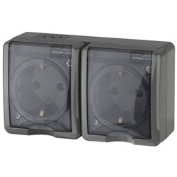 11-2403-03 ЭРА Розетка 2х2P+E IP54,16АХ-250В, ОУ, Эра Эксперт, серый (двухместная с заземлением) Б0020717