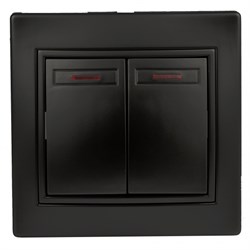 1-105-05 Intro Выключатель двойной с подсветкой, 10АХ-250В, СУ, Plano, антрацит Б0053780