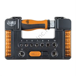 Отвертка  реверсивная  с набором бит и головок(38предметов) ВАРЯГ (6шт/уп) 86071