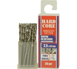 Сверло по металлу  2,5 x57 мм, Р6М5  фрезерованное HARDCORE  (20шт/уп) 146025