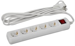 UX-5es-5m с заземлением с выключателем 5 розеток 5 м ПВС 3x0,75мм2 10А Удлинитель ЭРА Б0035758