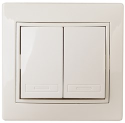 1-104-02 Intro Выключатель двойной, 10А-250В, IP20, СУ, Plano, сл.кость (10/200/2400) Под заказ Б0027602