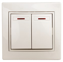 1-105-02 Intro Выключатель двойной с подсветкой,10А-250В,IP20,СУ,Plano,сл.кость(10/200)Под заказ Б0053775