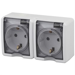 11-2403-01 ЭРА Розетка 2х2P+E IP54,16АХ-250В, ОУ, Эра Эксперт, белый (двухместная с заземлением) Б0020716