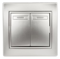 1-104-03 Intro Выключатель двойной, 10А-250В, IP20, СУ, Plano, алюминий Б0053762