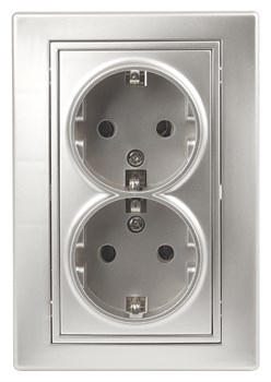 1-205-03 Intro Розетка 2X2P+E Schuko, 16А-250В, IP20, СУ, Plano, алюминий Б0053917