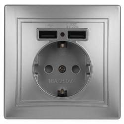 1-410-03 Intro Розетка+USB, IP20, СУ, Plano, алюминий Под заказ Б0043249
