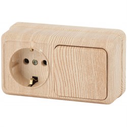 2-701-11 Intro Блок розетка+выкл.гориз., 10(16)А-250В, IP20, ОУ, Quadro, сосна Б0053871