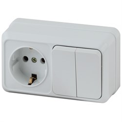 2-702-01 Intro Блок розетка+выкл.двойной гориз., 10(16)А-250В, IP20, ОУ, Quadro, белый Б0053873