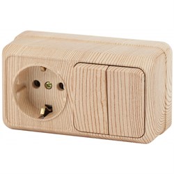 2-702-11 Intro Блок розетка+выкл.двойной гориз., 10(16)А-250В, IP20, ОУ, Quadro, сосна Б0053880