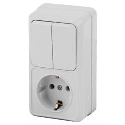 2-706-01 Intro Блок розетка+выкл. двойной верт., 10(16)А-250В, IP20, ОУ, Quadro, белый Б0053891