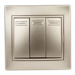 1-106-04 Intro Выключатель тройной, 10А-250В, СУ, Plano, шампань Б0030051